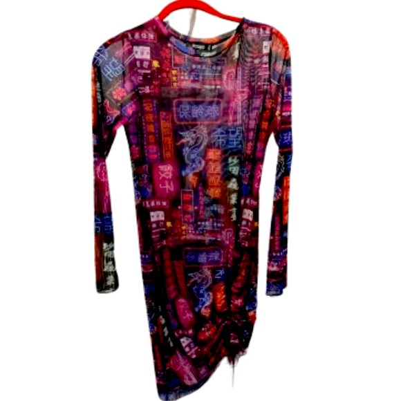 Missguided Dresses & Skirts - Missguided Semi Sheer Ruched Asymmetrical Hem Exotic Dancer Print Dress